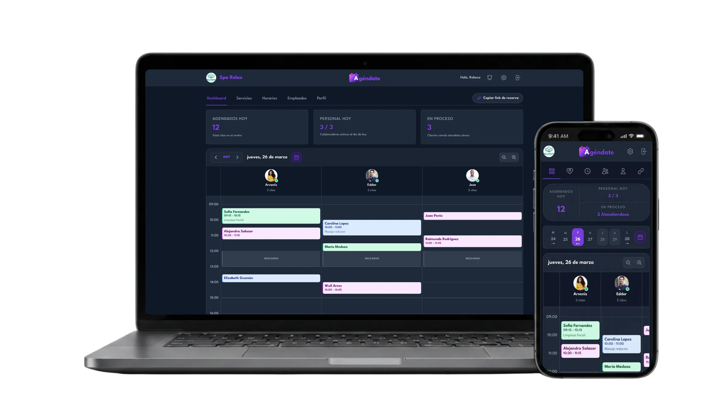 Vista previa de la plataforma Agéndate